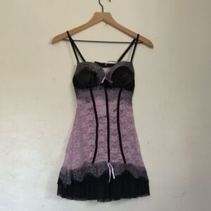 Native Intimates French Maid Coquette Black and Lavender Lace Lingerie Dress 34B